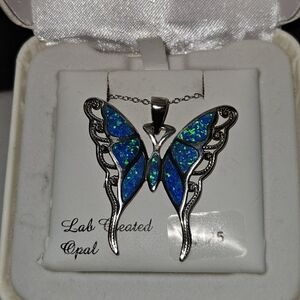 Kohl's Silver Butterfly Necklace with Blue Opal